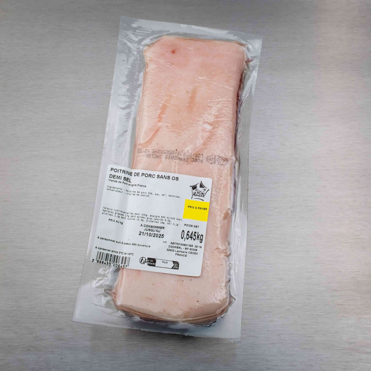Poitrine de porc demi-sel cru 750 g env. | Calidel Pro