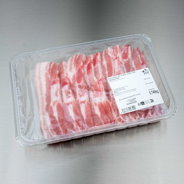 Poitrine de porc avec os tranch&eacute;e 800 g env. (8 tranches de 100 g) | Calidel Pro