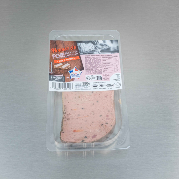 Mousse de foie sup&eacute;rieure aux 3 poivres 180 g | Calidel Pro