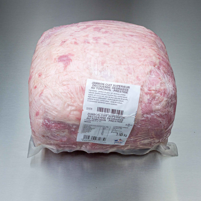 Jambon cuit sup&eacute;rieur d&eacute;couenn&eacute; d&eacute;graiss&eacute; torchon 7kg200 env. | Calidel Pro