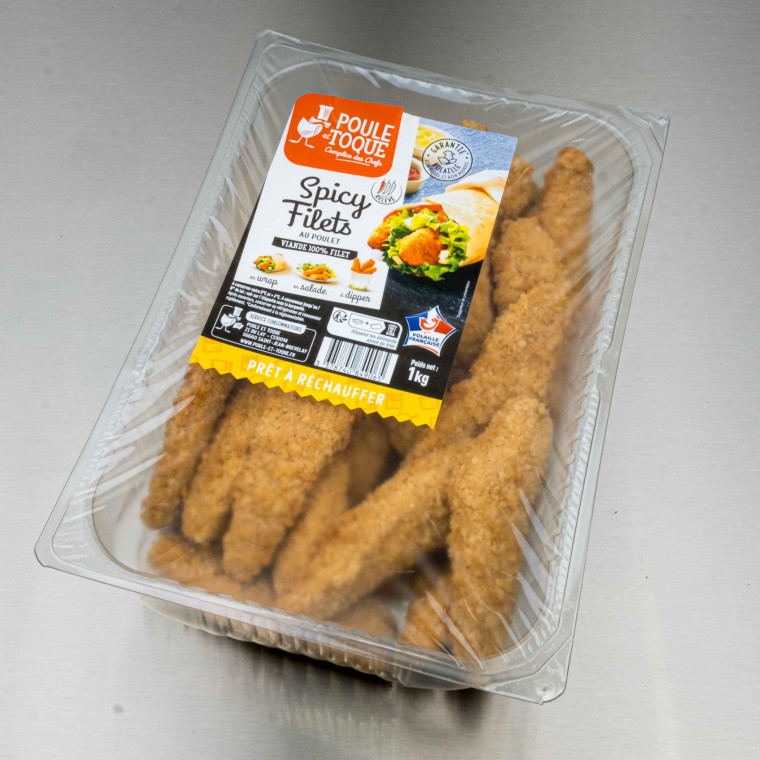 Spicy filets au poulet cuit pan&eacute;s 1 kg | Calidel Pro