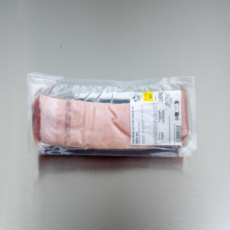 Poitrine de porc demi-sel cru 750 g env. | Calidel Pro
