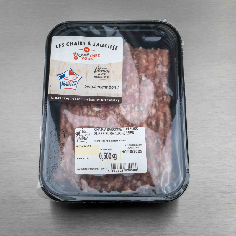 Chair à saucisse aux herbes pur porc 500 g | Calidel Pro Chair à saucisse aux herbes pur porc 500 g | Calidel Pro