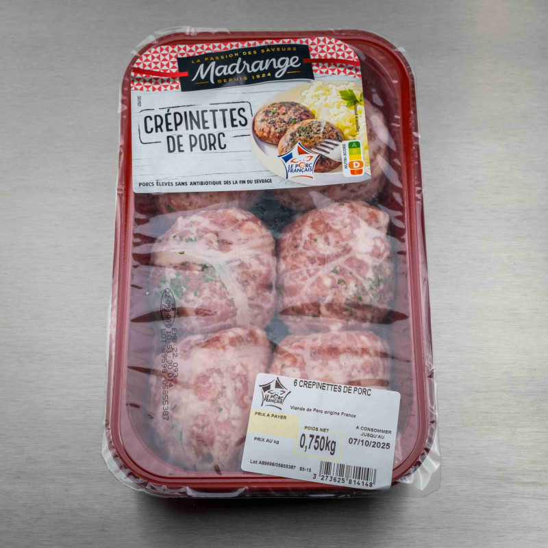 Cr&eacute;pinettes de porc (6 cr&eacute;pinettes de 125 g) - vue principale du produit