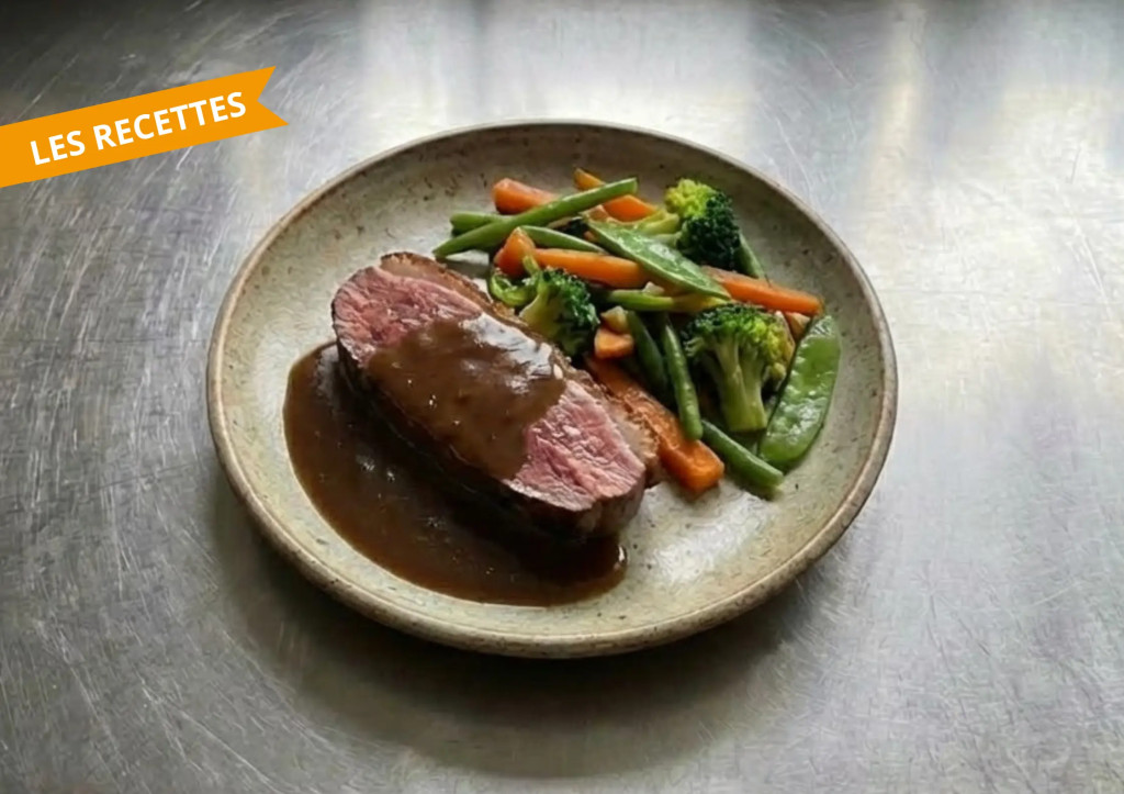 Magret de canard sauce poivre et l&eacute;gumes croquants