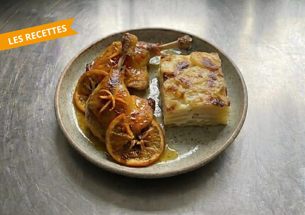 Cuisses de canard &agrave; l'orange, gratin dauphinois