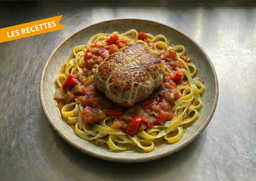 Cr&eacute;pinettes de porc &agrave; la proven&ccedil;ale et tagliatelles fra&icirc;ches