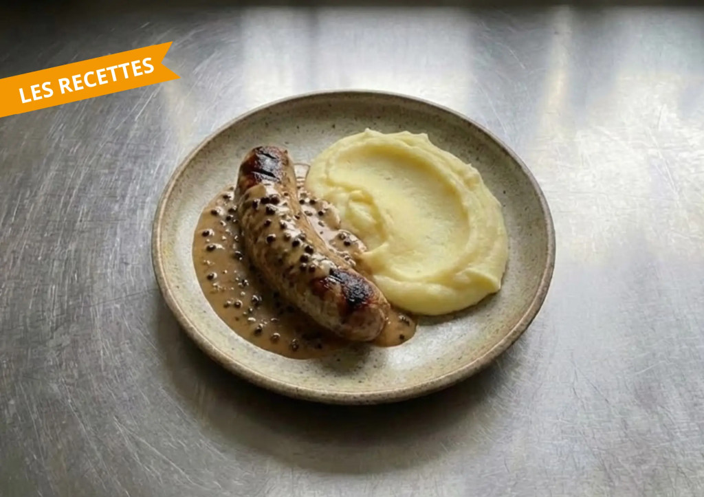 Andouillettes &agrave; la moutarde et au vin blanc, pur&eacute;e maison