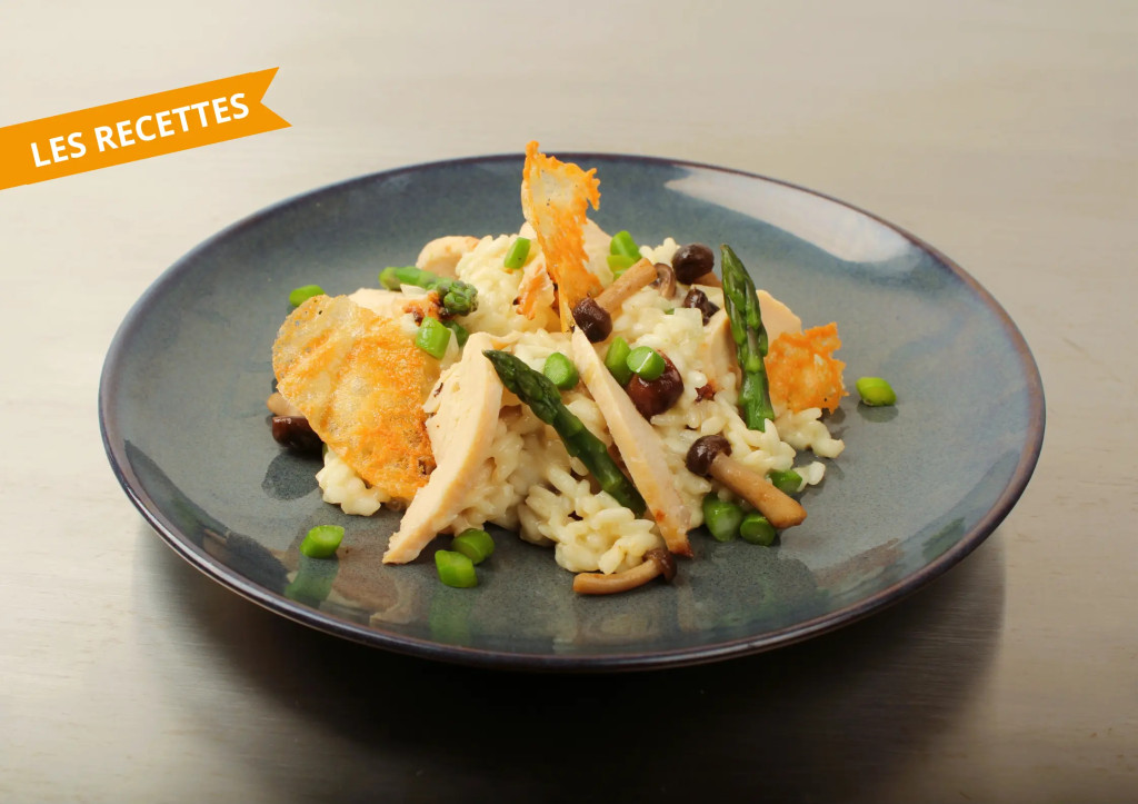 Risotto poulet champignons et asperges vertes