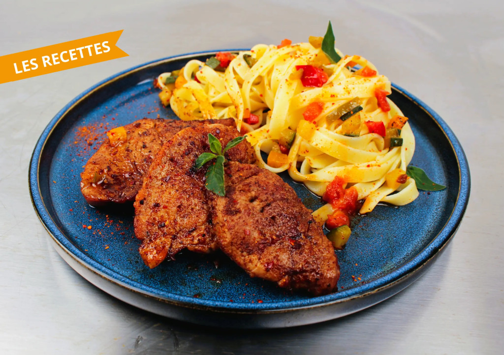 Filet mignon au piment d'Espelette & tagliatelles aux l&eacute;gumes d'&eacute;t&eacute;